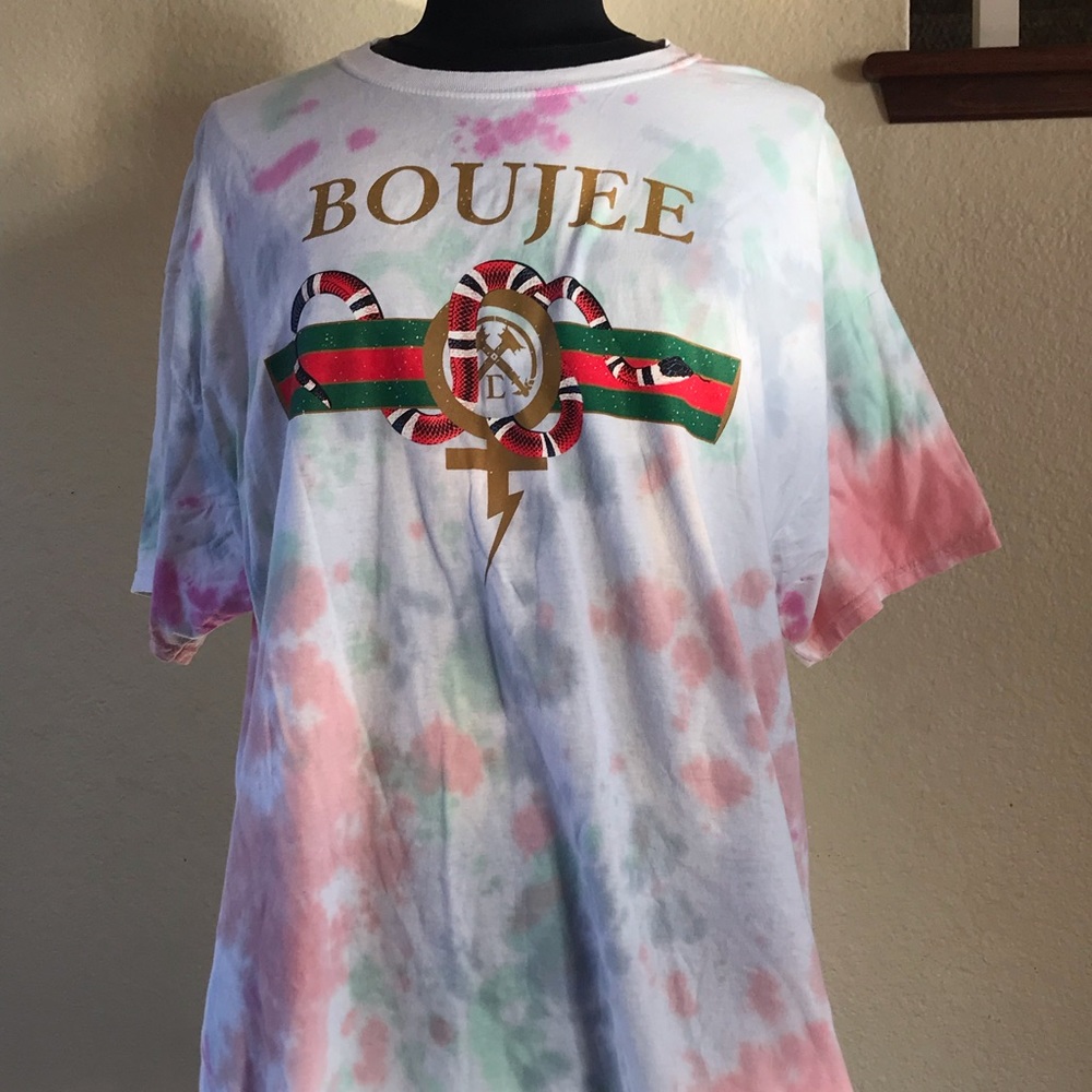 Boujee Tie Dye short sleeve shirt.